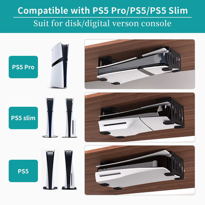 Hidden Desk Holder for Ps5/Pro/Slim Metal Horizontal Stealth Mount Support Compatible with PS5 Disc & Digital Edition Stand