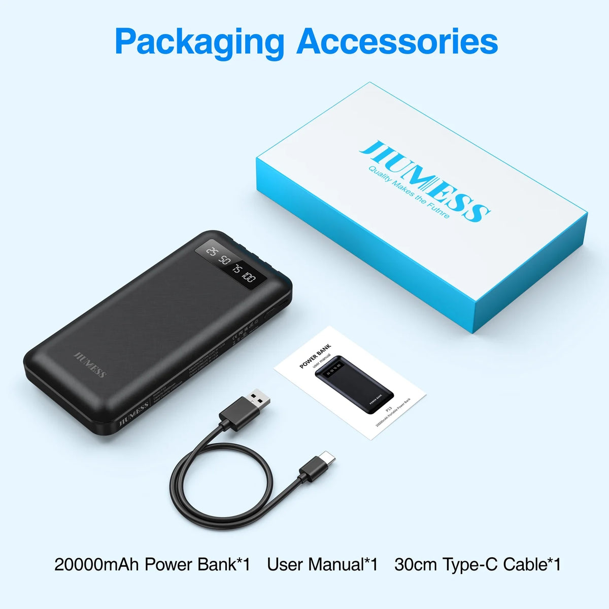  Power Bank Portable Charger with Cables Compatible for iPhone & Android Cell Phone - 20000Mah