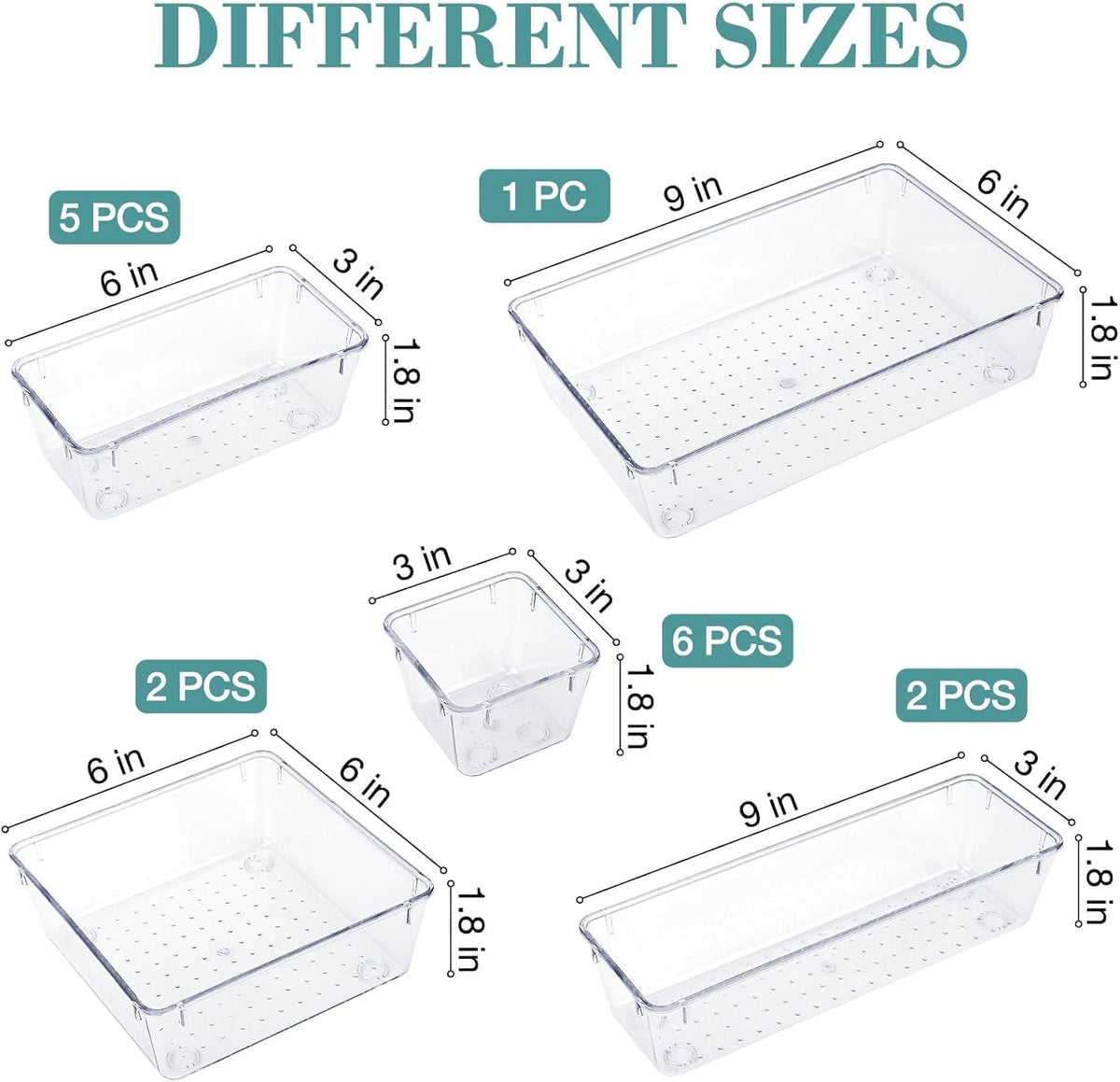 16 Pc. Organizer Set - 5 Size Bathroom and Kitchen Organizer Trays