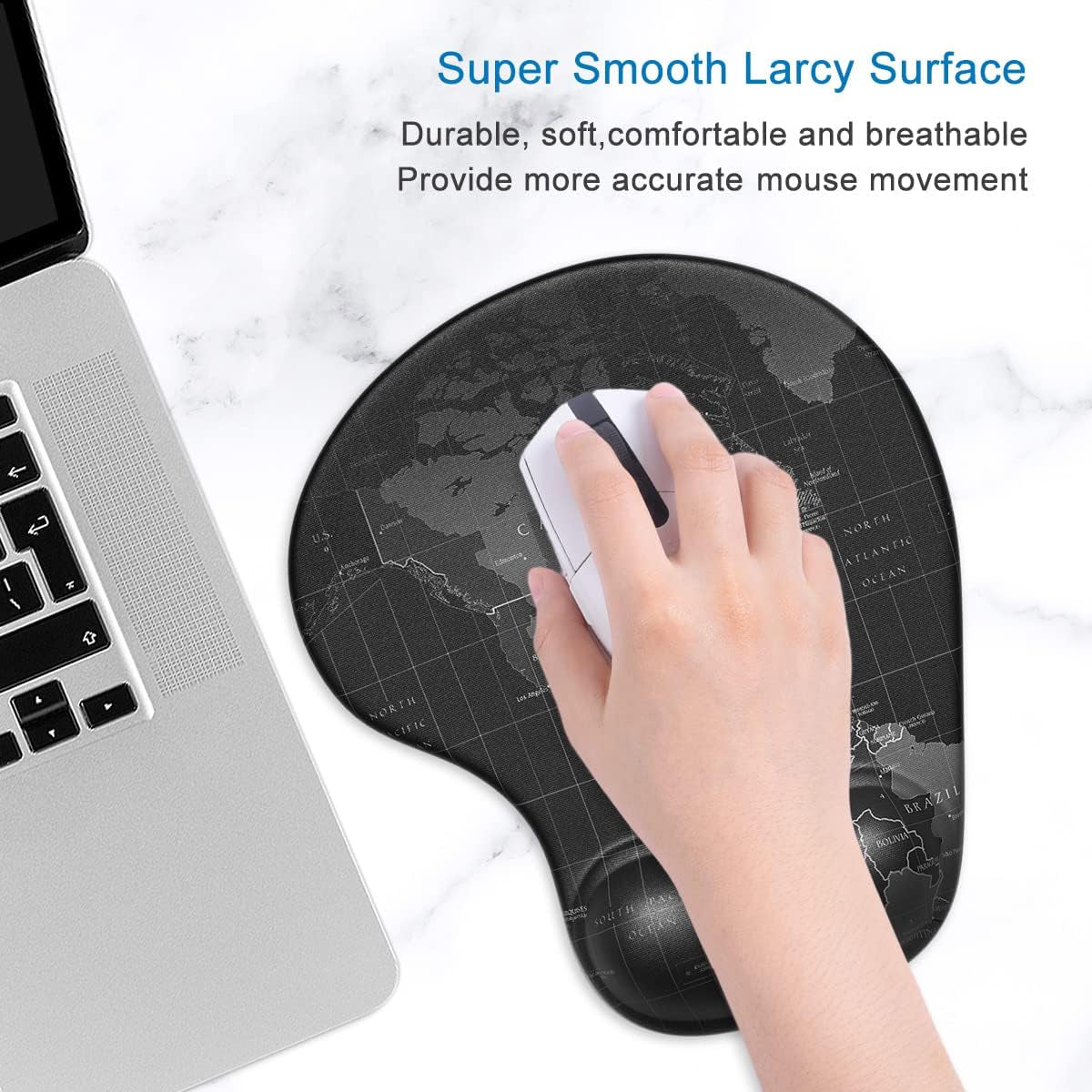Ergonomic Mouse Pad with Gel Wrist Support - Smooth Surface Non-Slip PU Base Comfortable - Pain Relief - 8.7 X 7.2 Inches