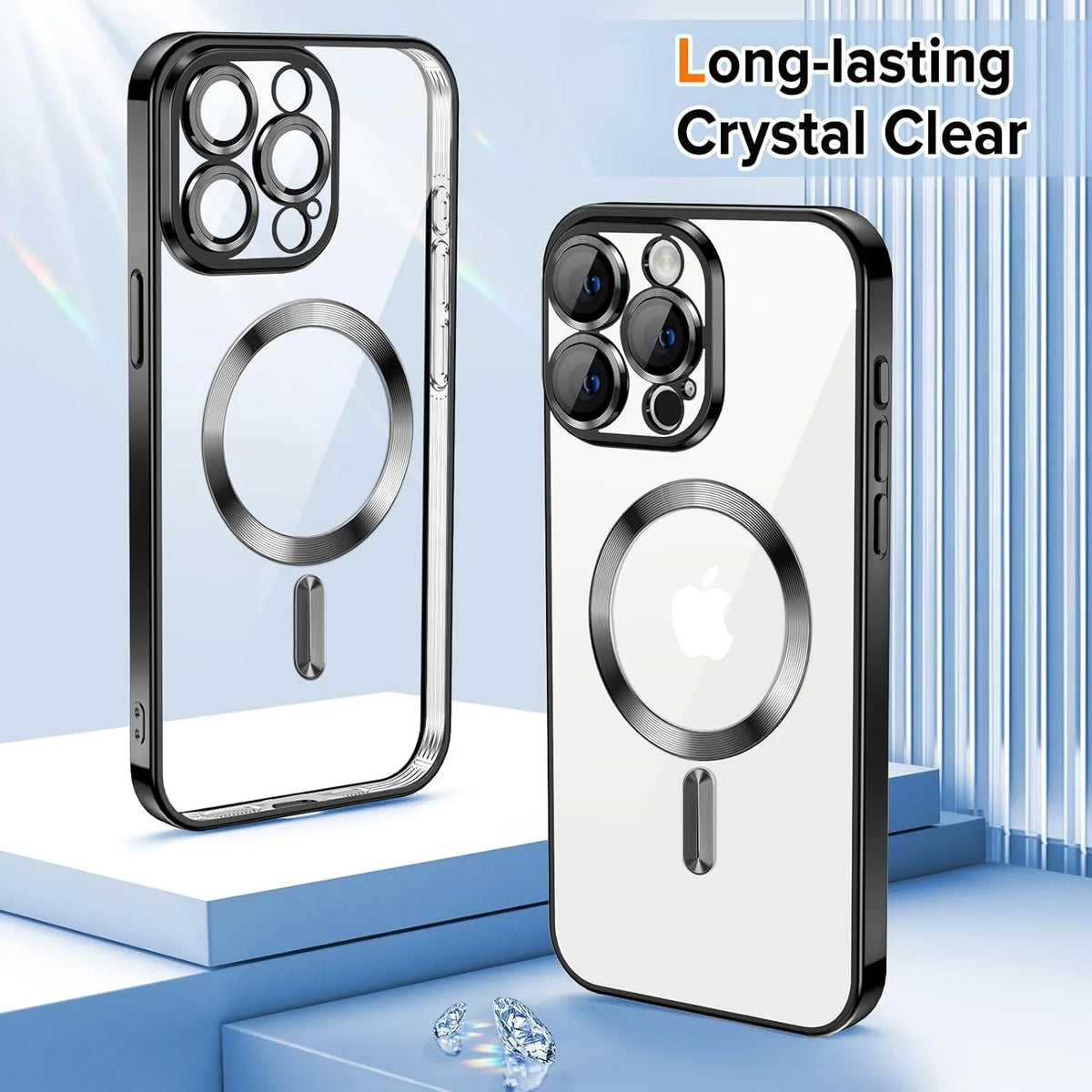 Magnetic Clear Case Compatible with iPhone 15 Pro Max - Flexible Fashion Cover - Black