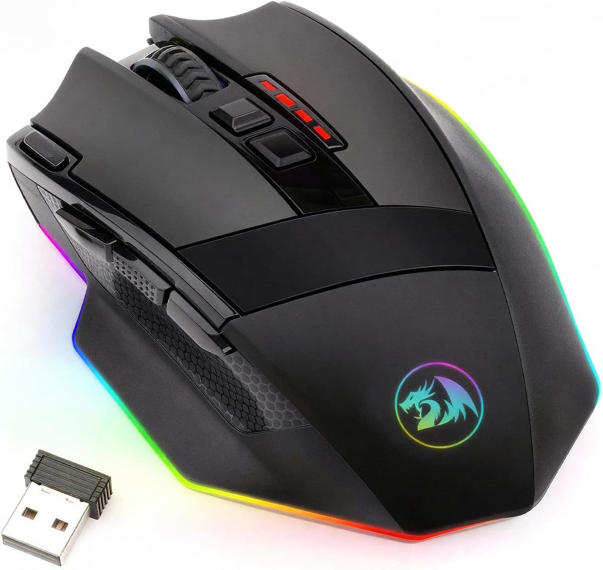 M801 Wireless RGB Gaming Mouse with 9 Programmable Macro Buttons, 16,000 Adjustable DPI, and Rapid Fire Function for Windows PC - Black