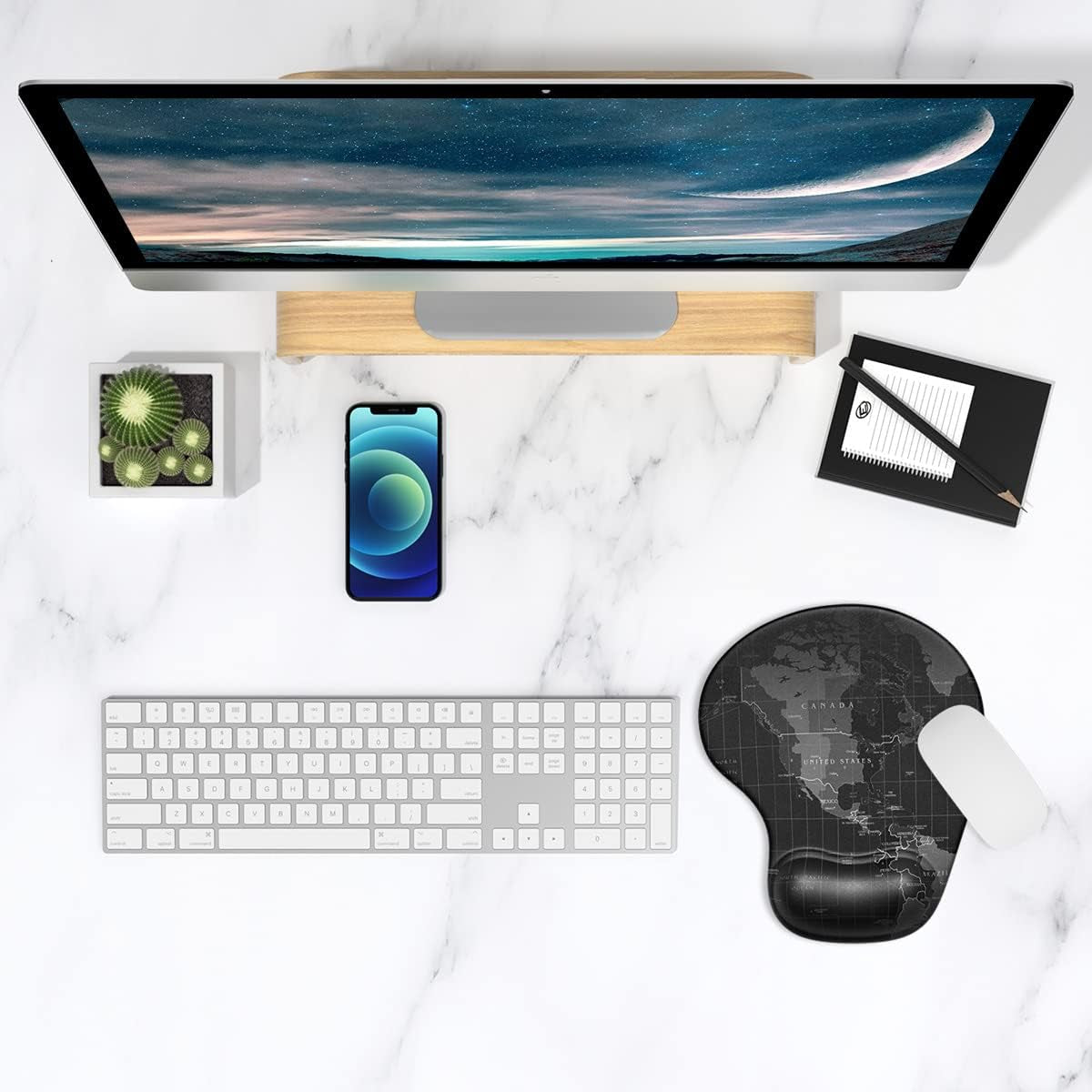 Ergonomic Mouse Pad with Gel Wrist Support - Smooth Surface Non-Slip PU Base Comfortable - Pain Relief - 8.7 X 7.2 Inches