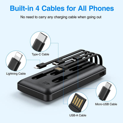  Power Bank Portable Charger with Cables Compatible for iPhone & Android Cell Phone - 20000Mah