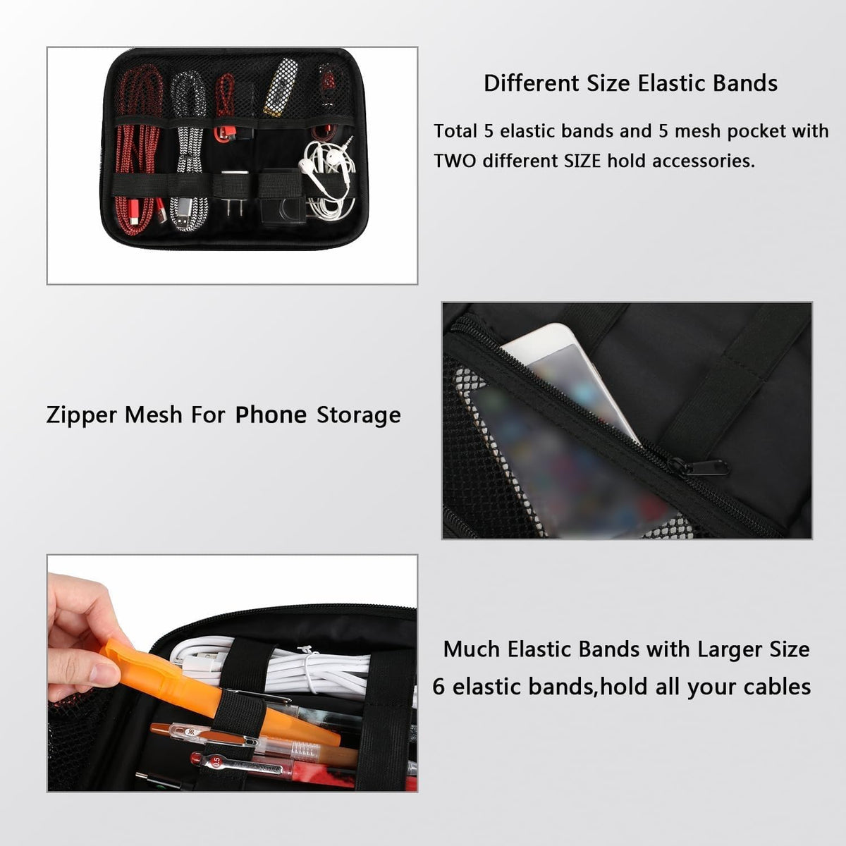 Electronics Organizer Travel Case - Cable Organizer Bag - Black