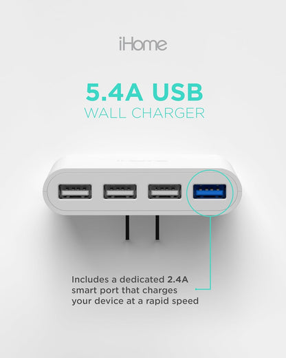 Slim 4-Port USB Wall Charger with Flat Multiport Travel Plug Adapter