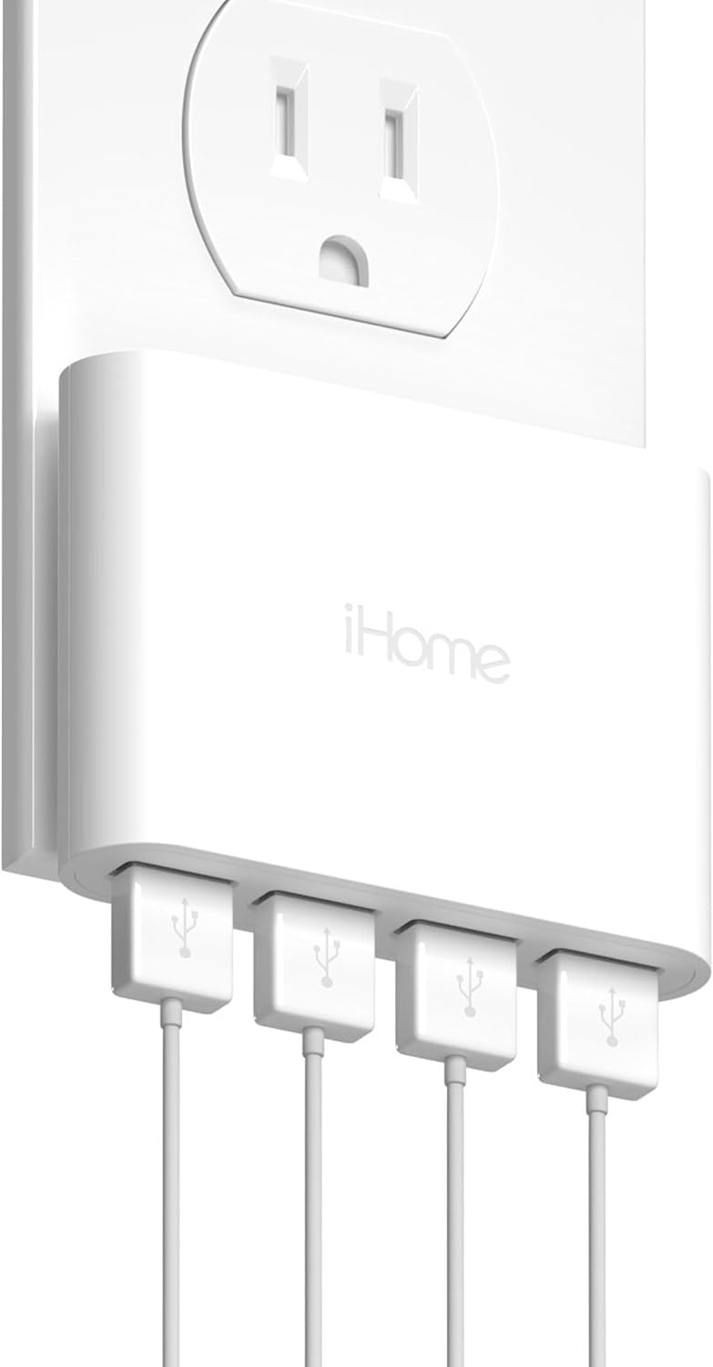 Slim 4-Port USB Wall Charger with Flat Multiport Travel Plug Adapter