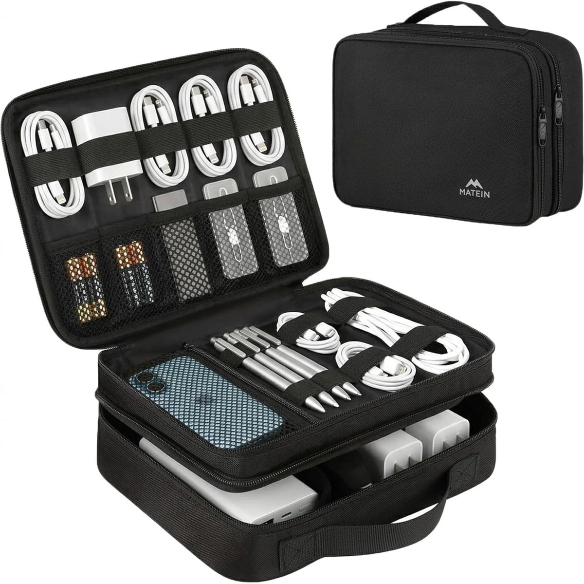 Electronics Organizer Travel Case - Cable Organizer Bag - Black