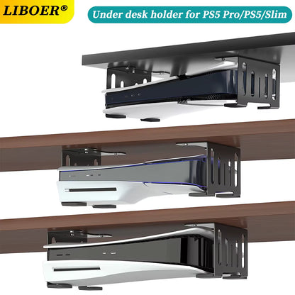 Hidden Desk Holder for Ps5/Pro/Slim Metal Horizontal Stealth Mount Support Compatible with PS5 Disc & Digital Edition Stand