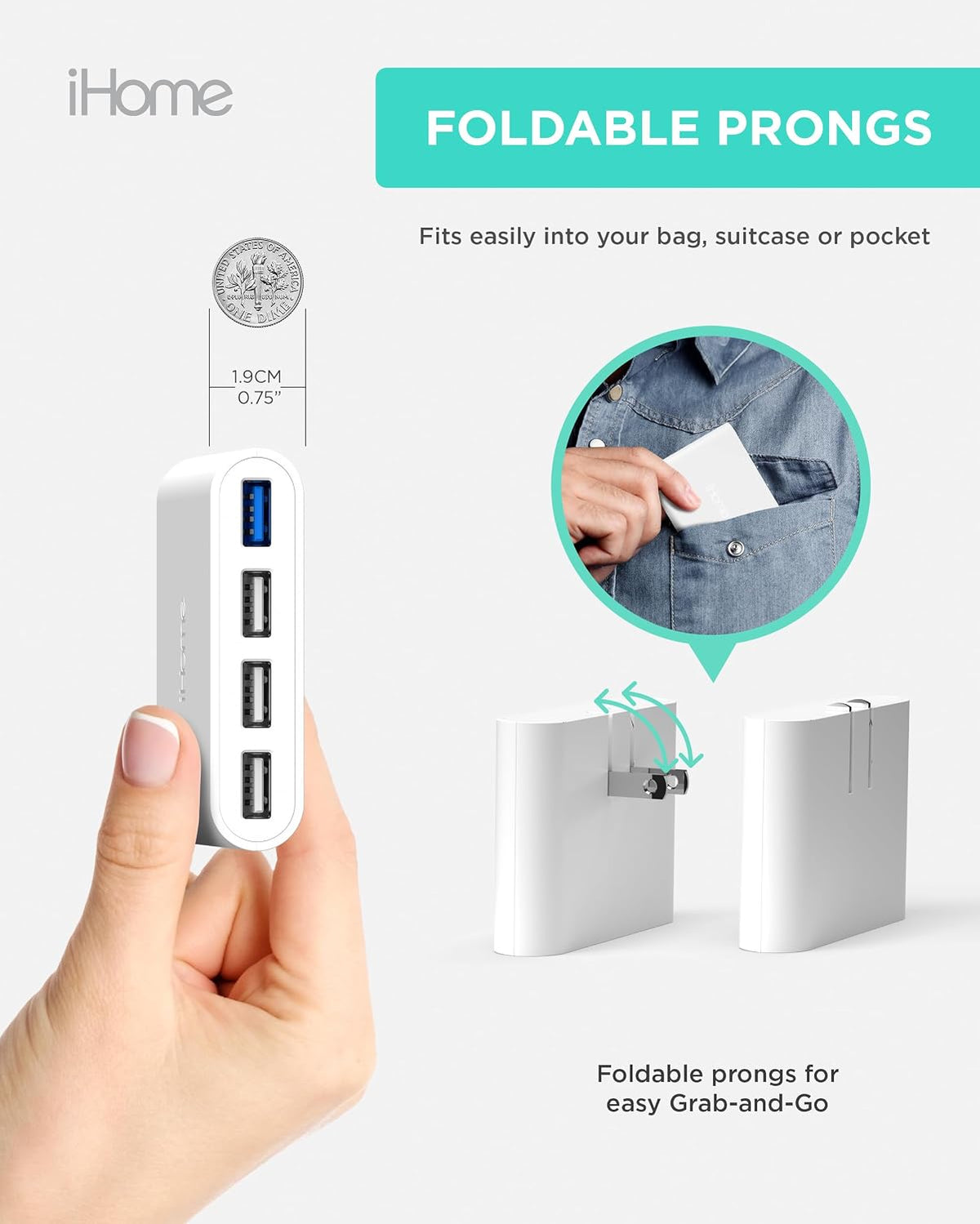 Slim 4-Port USB Wall Charger with Flat Multiport Travel Plug Adapter
