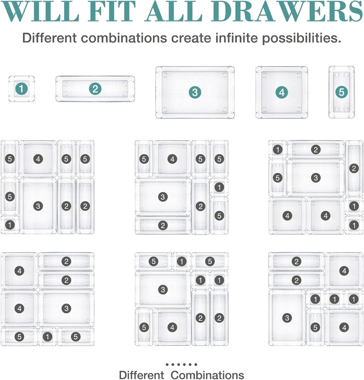 16 Pc. Organizer Set - 5 Size Bathroom and Kitchen Organizer Trays