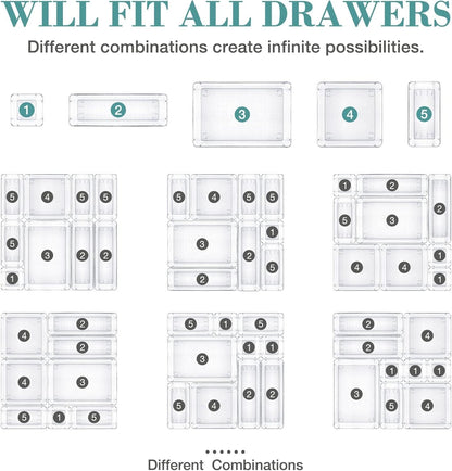 16 Pc. Organizer Set - 5 Size Bathroom and Kitchen Organizer Trays