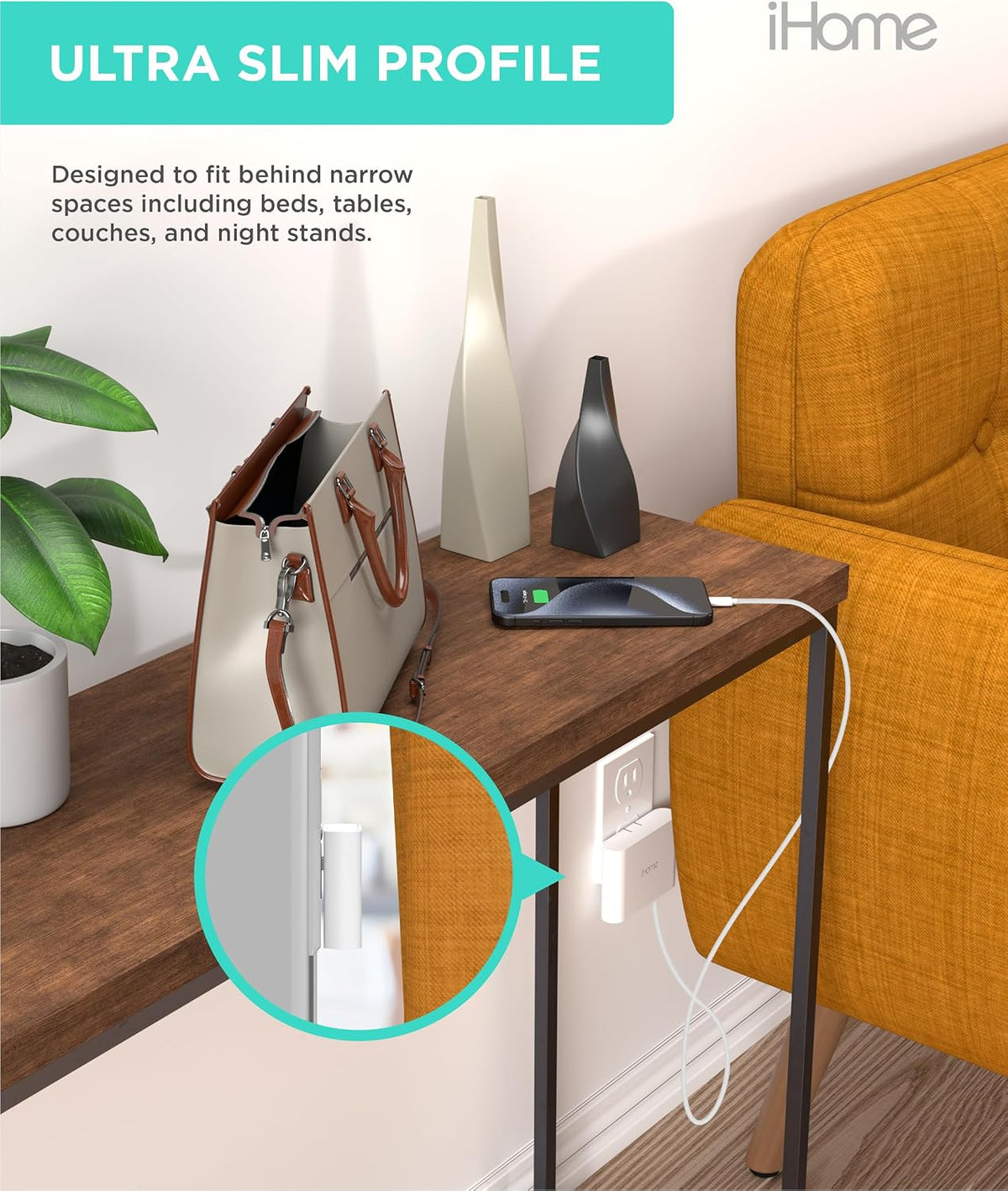 Slim 4-Port USB Wall Charger with Flat Multiport Travel Plug Adapter