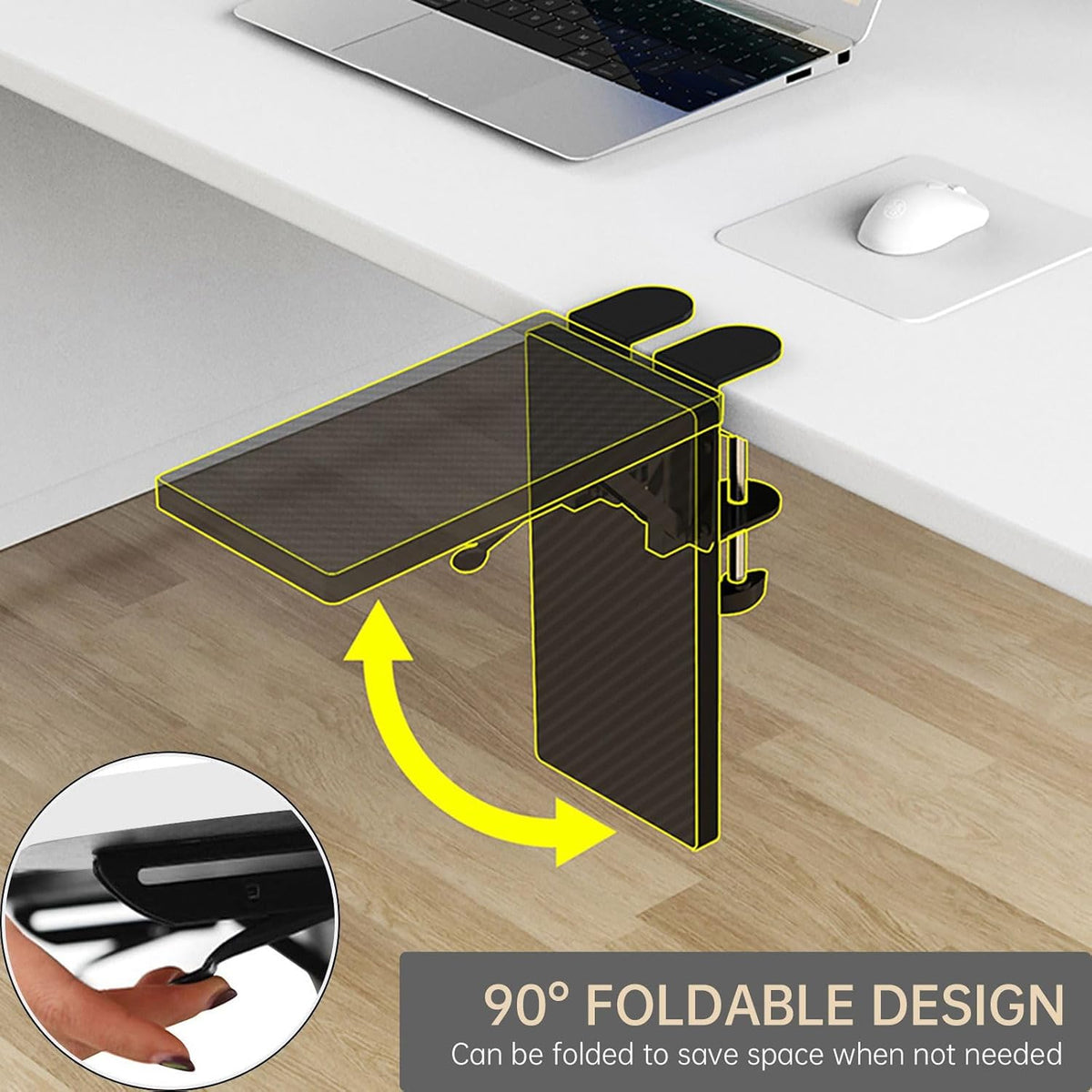 Desk Extension Tray - 30 X 15 Cm - Clamp without Perforation - Foldable Keyboard Drawer Tray - Wrist Rest - Computer Stand 