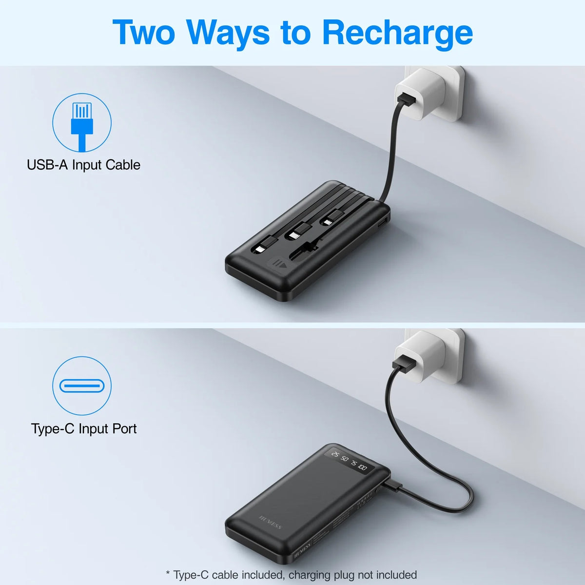  Power Bank Portable Charger with Cables Compatible for iPhone & Android Cell Phone - 20000Mah