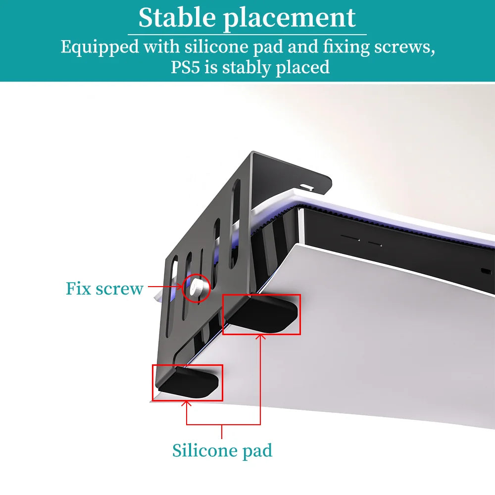 Hidden Desk Holder for Ps5/Pro/Slim Metal Horizontal Stealth Mount Support Compatible with PS5 Disc & Digital Edition Stand