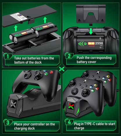 Controller Charger for Xbox - Charging Station with Controller Battery Packs for Xbox Series/One X/S/Elite