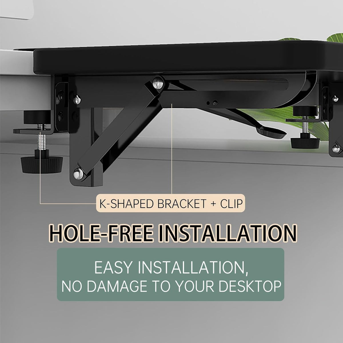  Desk Extension Tray - 30 X 15 Cm - Clamp without Perforation - Foldable Keyboard Drawer Tray - Wrist Rest - Computer Stand 