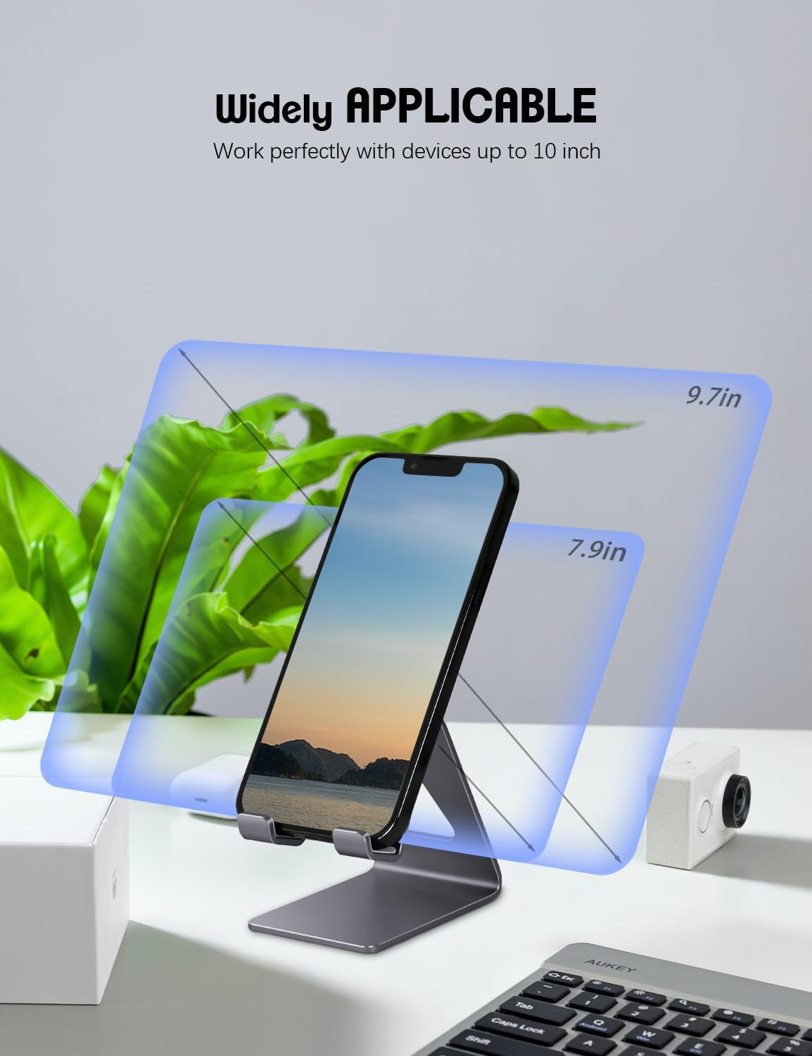 Cell Phone Stand Desk Phone Holder - Aluminum Mobile Phone Dock for iPhone 15/14/13/12/Pro 11 X/Xs Max 8/7/6/6S plus/SE/ 5 Samsung All Smart Phones - Dark Gray