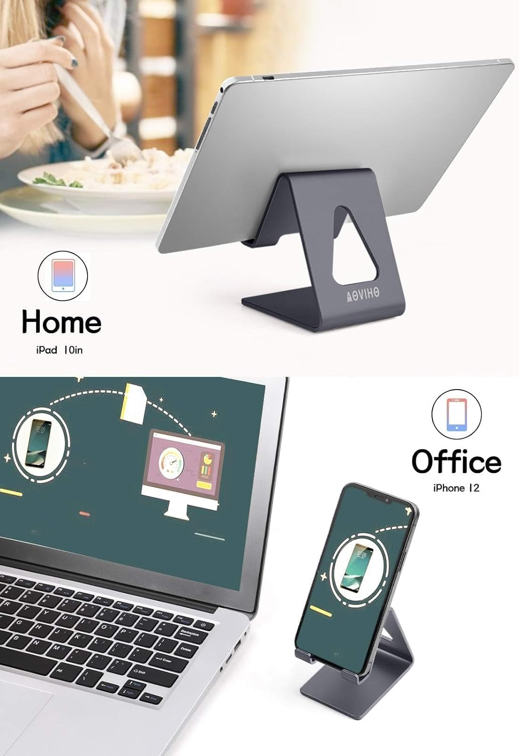 Cell Phone Stand Desk Phone Holder - Aluminum Mobile Phone Dock for iPhone 15/14/13/12/Pro 11 X/Xs Max 8/7/6/6S plus/SE/ 5 Samsung All Smart Phones - Dark Gray