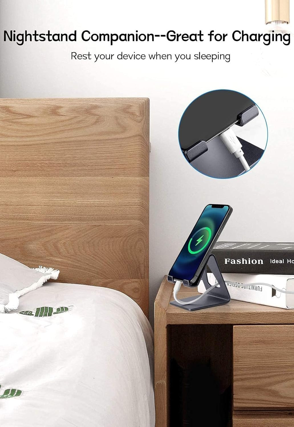 Cell Phone Stand Desk Phone Holder - Aluminum Mobile Phone Dock for iPhone 15/14/13/12/Pro 11 X/Xs Max 8/7/6/6S plus/SE/ 5 Samsung All Smart Phones - Dark Gray
