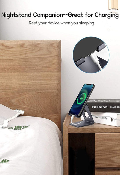 Cell Phone Stand Desk Phone Holder - Aluminum Mobile Phone Dock for iPhone 15/14/13/12/Pro 11 X/Xs Max 8/7/6/6S plus/SE/ 5 Samsung All Smart Phones - Dark Gray