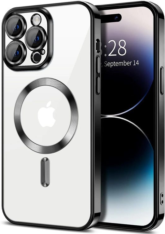 Magnetic Clear Case Compatible with iPhone 15 Pro Max - Flexible Fashion Cover - Black