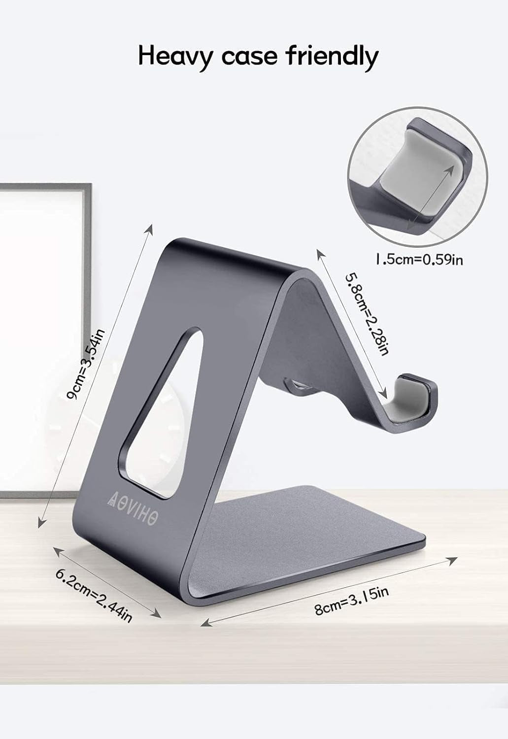 Cell Phone Stand Desk Phone Holder - Aluminum Mobile Phone Dock for iPhone 15/14/13/12/Pro 11 X/Xs Max 8/7/6/6S plus/SE/ 5 Samsung All Smart Phones - Dark Gray