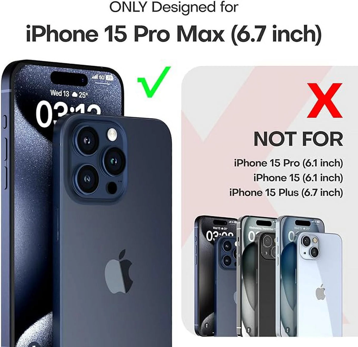Magnetic Clear Case Compatible with iPhone 15 Pro Max - Flexible Fashion Cover - Black