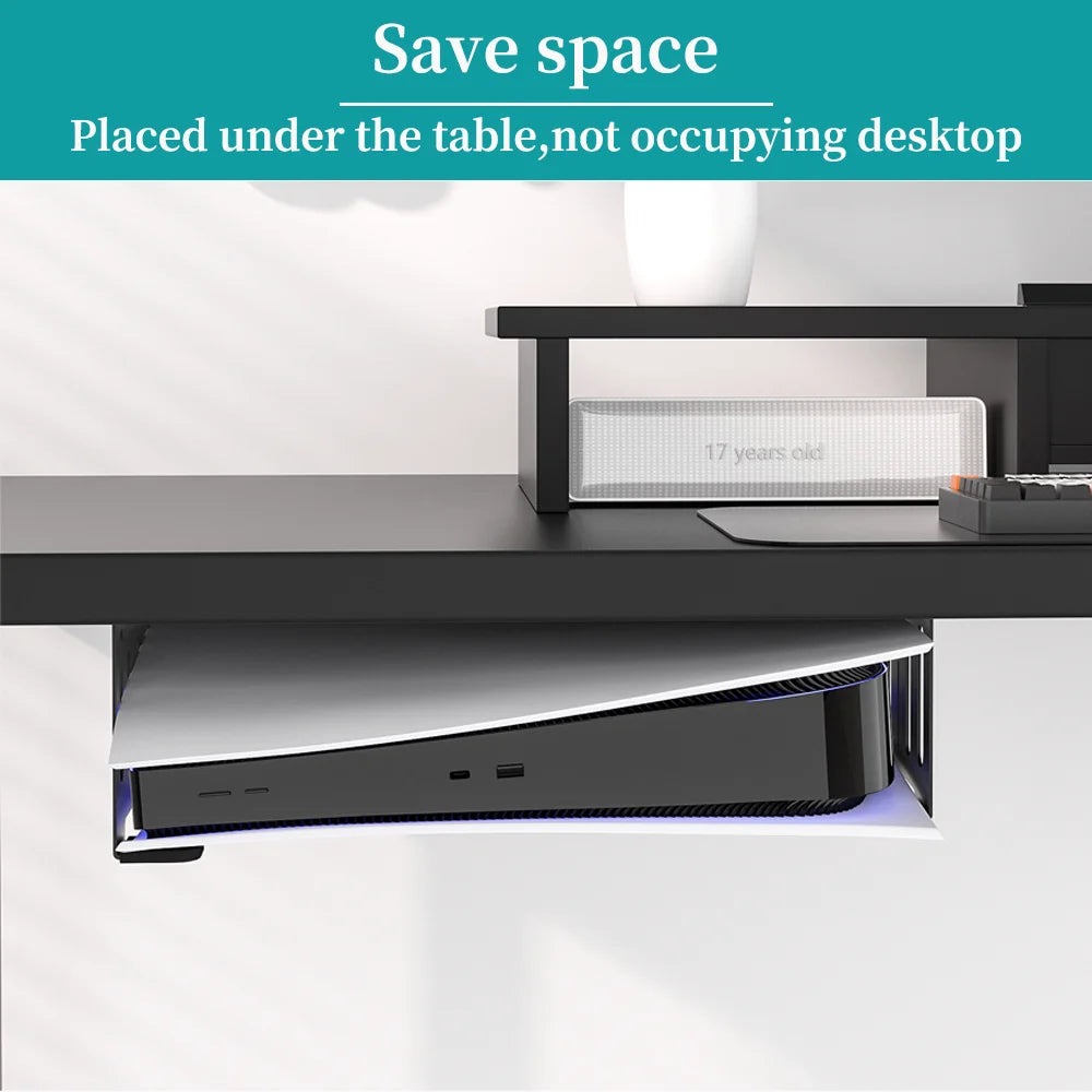 Hidden Desk Holder for Ps5/Pro/Slim Metal Horizontal Stealth Mount Support Compatible with PS5 Disc & Digital Edition Stand