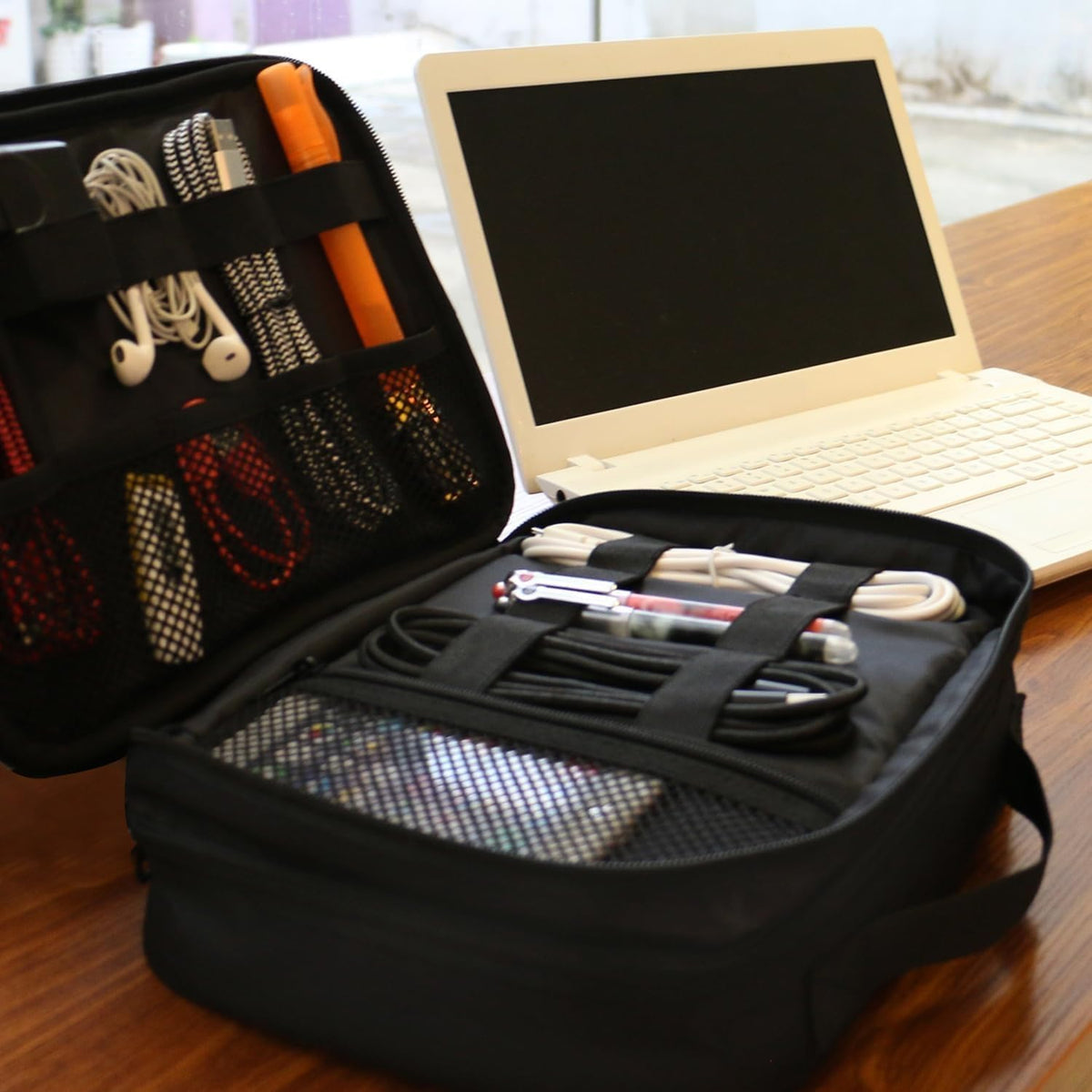 Electronics Organizer Travel Case - Cable Organizer Bag - Black